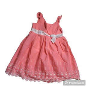 Janie & Jack Pink Fit & Flare Dress W/ White Eyelet Trim Detailing